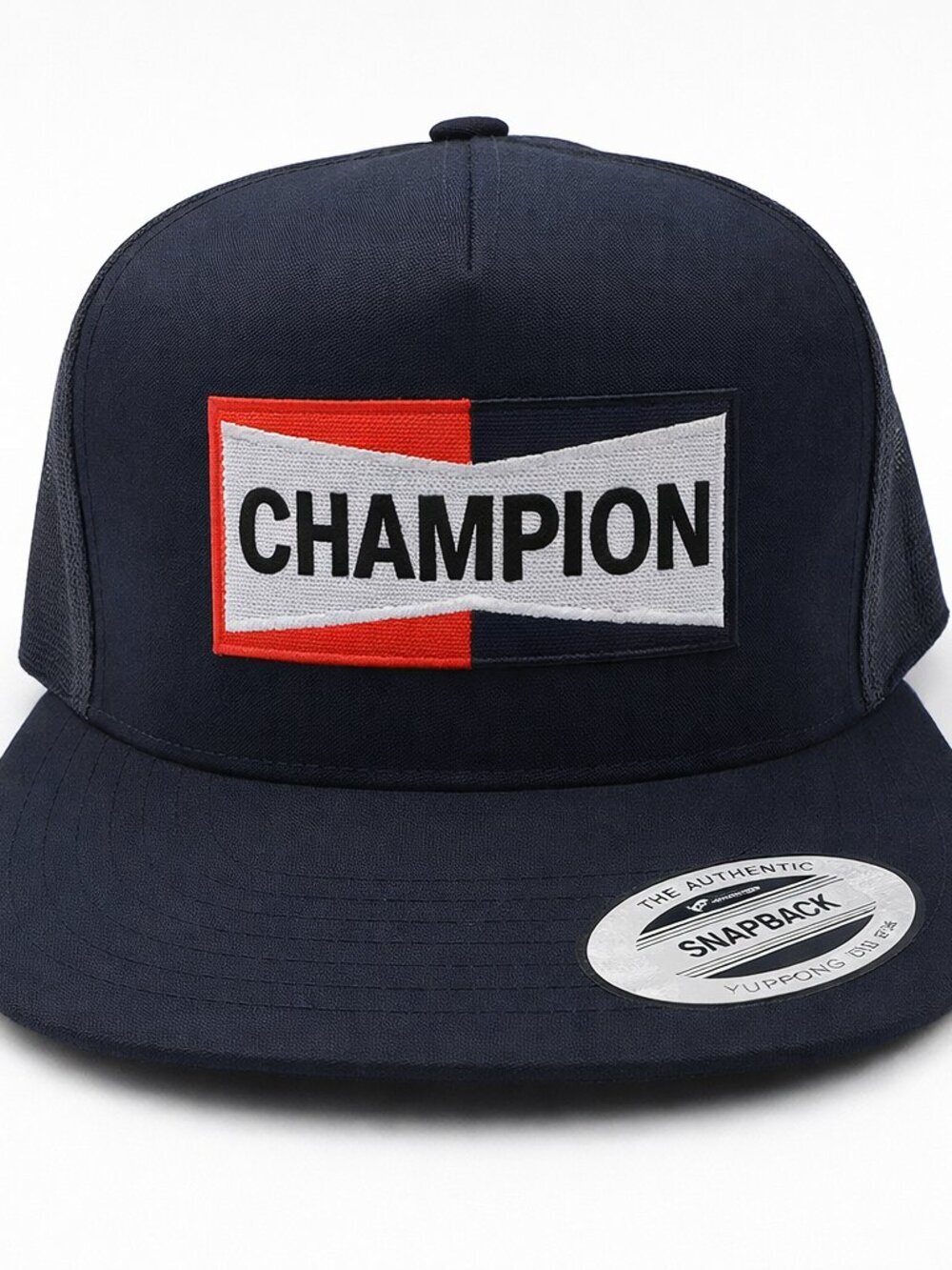 Champion Patch Snapback Hat – Black Flat Bill Adjustable Streetwear Cap
